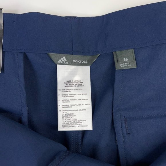 Adidas Mens Adicross Golf Shorts Navy Blue Flat Front Stretch Nylon Blend 38 New - Picture 12 of 12